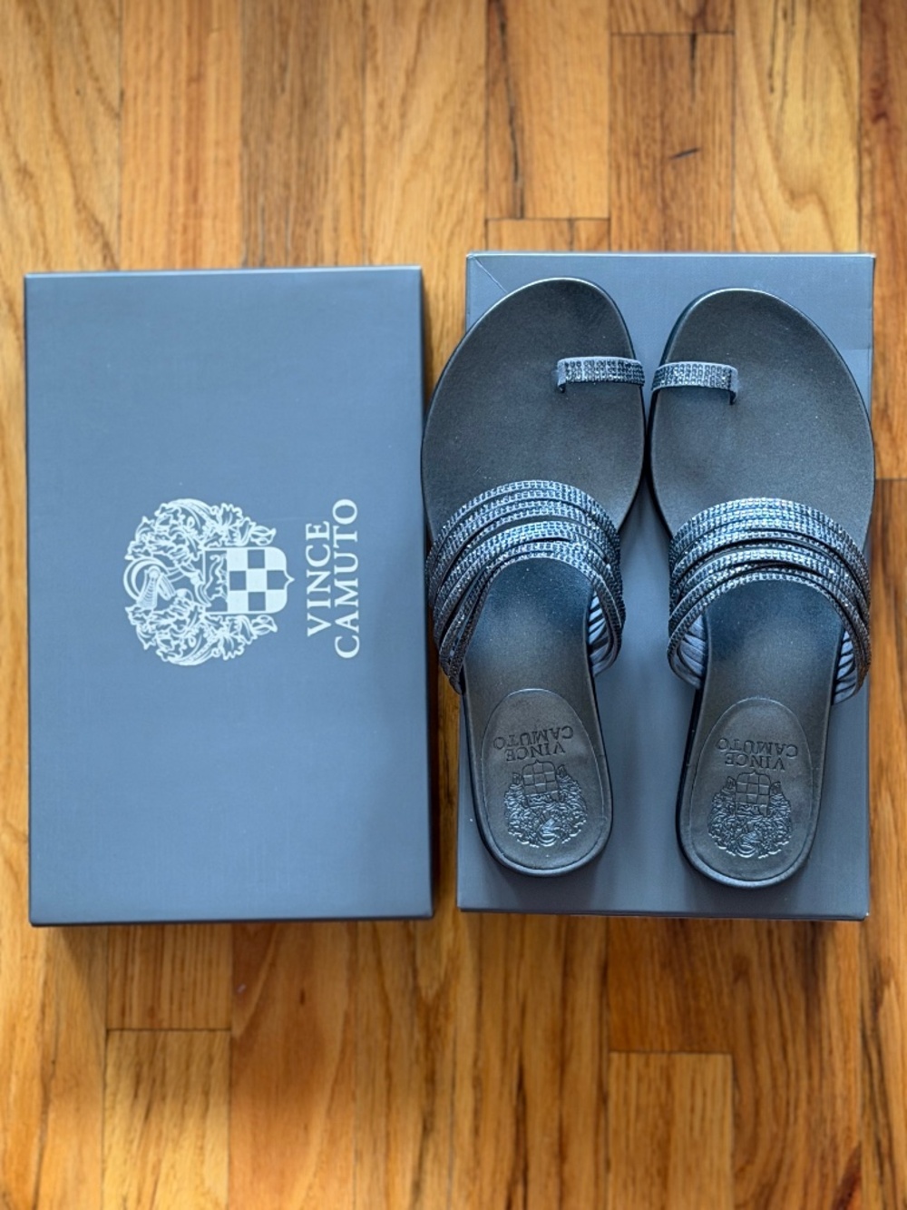 Vince Camuto Women’s Rhinestone VC-ERIANTHA Moonrock Microsuede Sandals